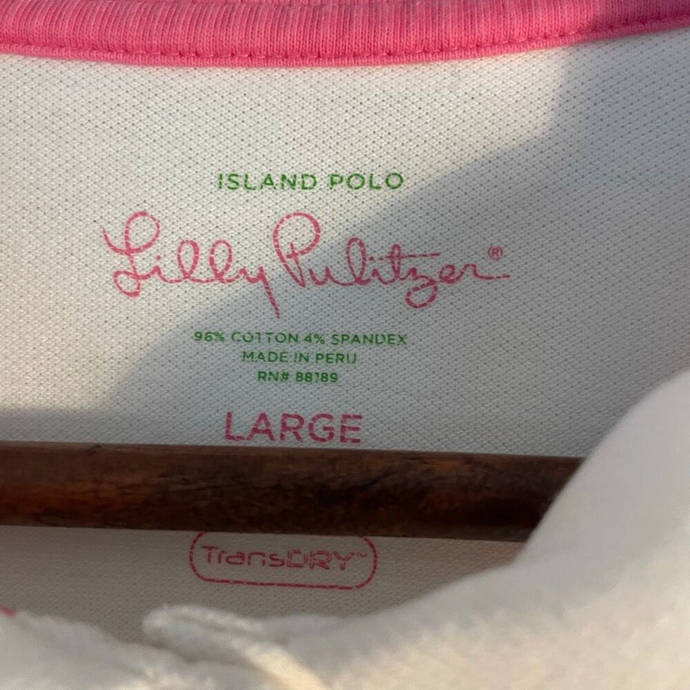 Lilly Pulitzer Polo Island Po with TransDRY. White Pink. L - Picture 7 of 10